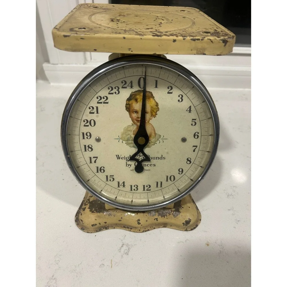 Vintage Cherub Scale‎ 25 Lbs by Ounces Yellow Metal Reproduction Farmhouse Decor
